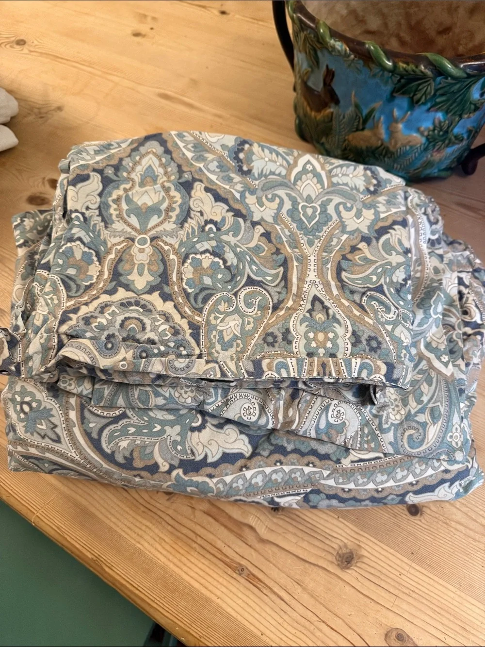 Pottery Barn Paisley Cotton Duvet Cover in Blue and Cream